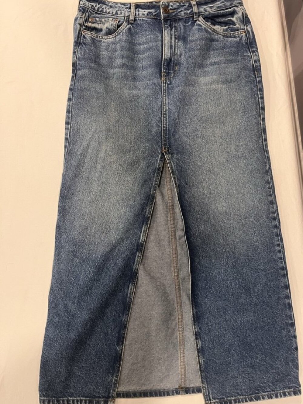 COLOR BLUE Denim Maxi Skirt High Waisted Front Slit 100% Cotton Indigo Size 8